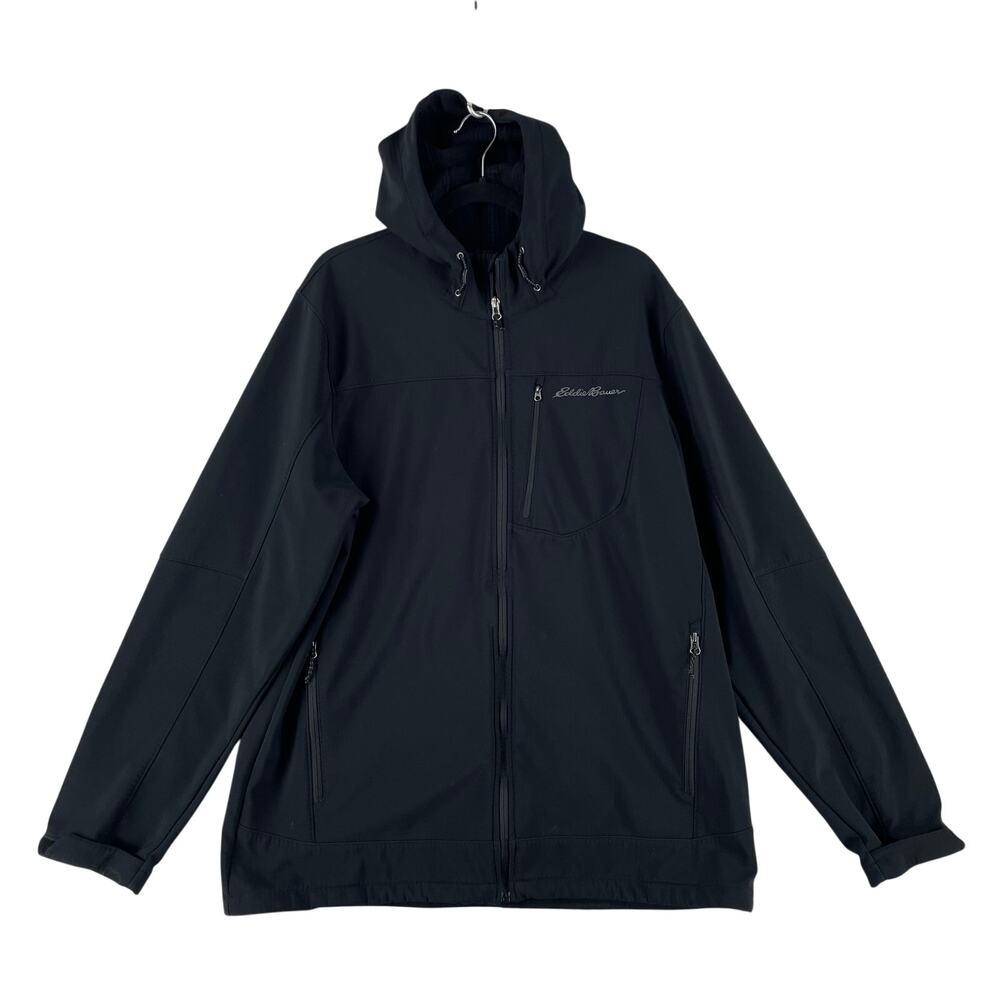 Eddie Bauer Mens Softshell Hooded Jacket SZ XLT Black Fleece Lined